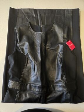 SPANX Black Faux Leather Ponte Sheath Dress